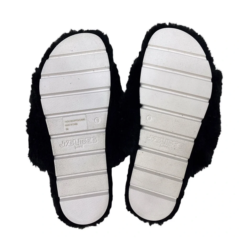 Urban Sport by J Slide Babee Faux Fur Sandal Slide Black Size 8 Double Buckle - Picture 8 of 9